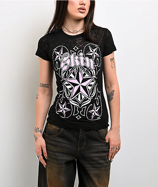 Skin Industries Cardplay Black Burnout Crop T-Shirt