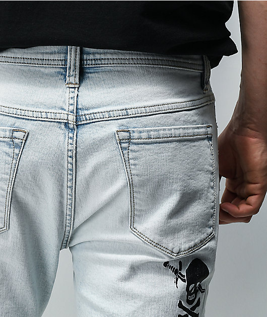 Skinny jeans envejecidos claros estampados Rogue de Ninth Hall