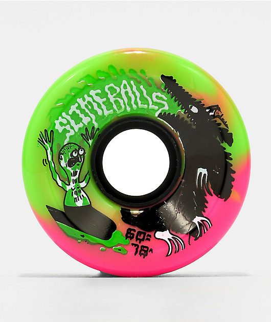 Slime Balls Howell OG 60mm 78a Pink & Green Swirl Cruiser Skateboard Wheels