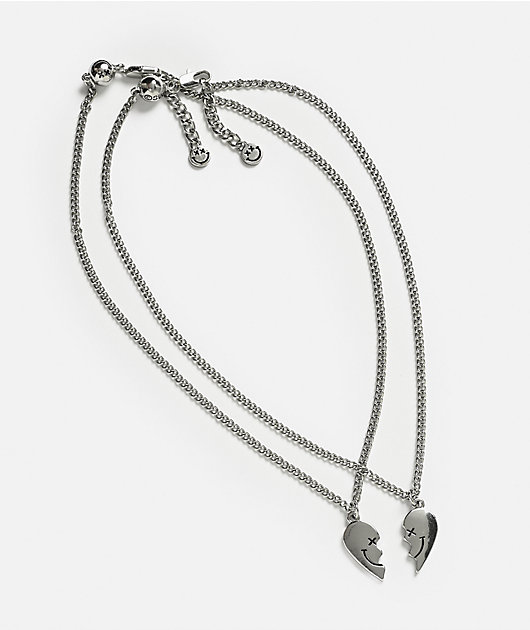 Smiley Best Friends Silver Necklace Set