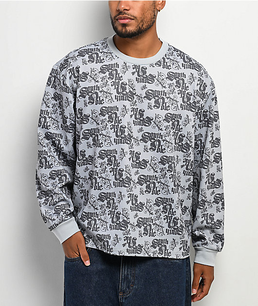 Southpole Allover Grey Thermal Long Sleeve Boxy Crop T-Shirt | Zumiez
