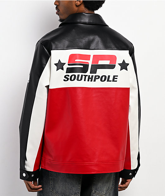 SOUTHPole フルジップジャケット 3XL ホワイト/レッド Southpole Satin Black, White & Red Jacket | Zumiez