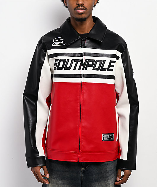 SOUTHPole フルジップジャケット 3XL ホワイト/レッド Southpole Satin Black, White & Red Jacket | Zumiez