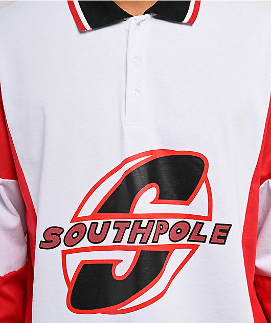 Southpole White & Red Boxy Crop Rugby Shirt | Zumiez