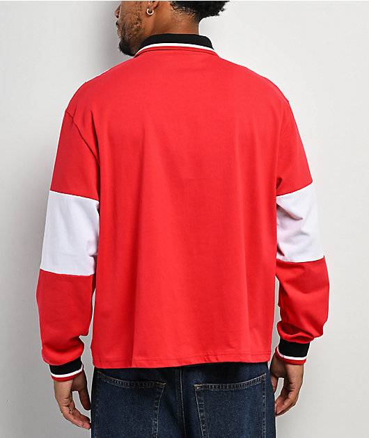 Southpole White & Red Boxy Crop Rugby Shirt | Zumiez