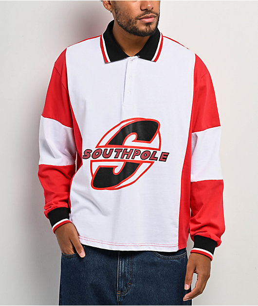 Southpole White & Red Boxy Crop Rugby Shirt | Zumiez