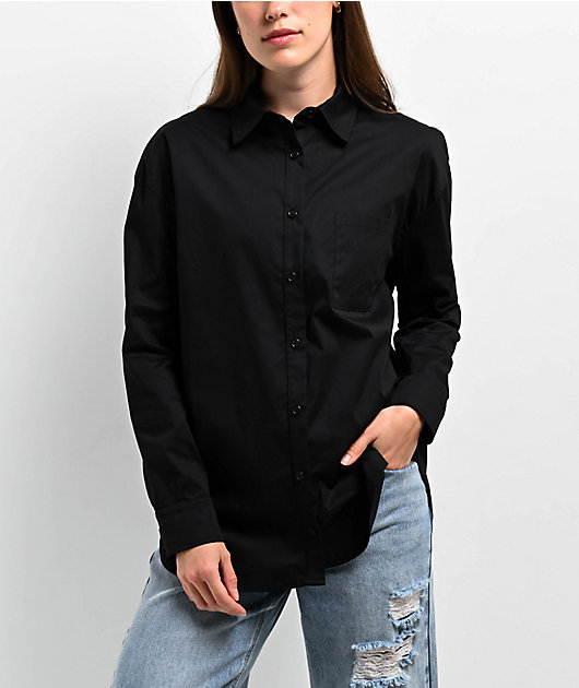 Spicychix Black Oversize Long Sleeve Button Up Shirt Zumiez — free download