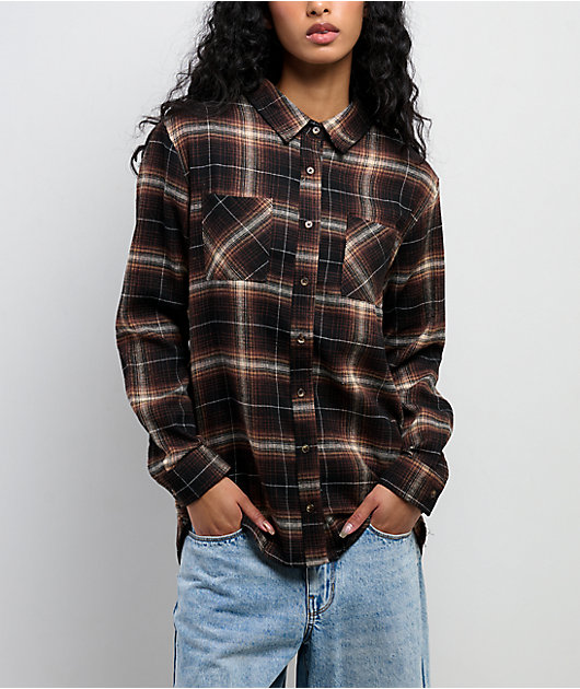 Spicychix Brown Plaid Oversized Long Sleeve Flannel Shirt | Zumiez