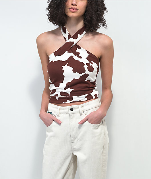 Spicychix Cross Brown & White Cow Print Halter Tank Top | Zumiez