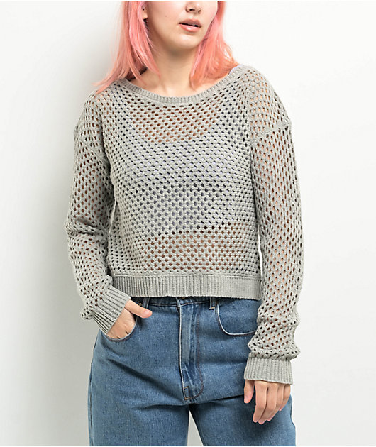 Spicychix Grey Open Knit Long Sleeve Crop Sweater | Zumiez