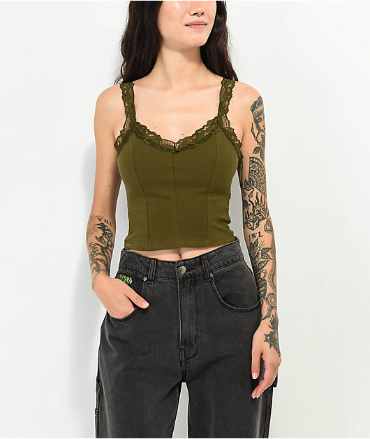 Spicychix Lace Green Crop Tank Top Zumiez