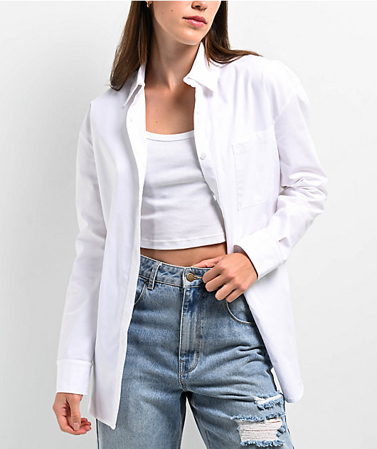 Spicychix White Oversize Long Sleeve Button Up Shirt Zumiez — free download