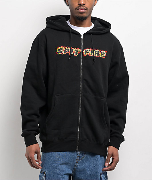 Spitfire Flames Script Black Zip Hoodie | Zumiez