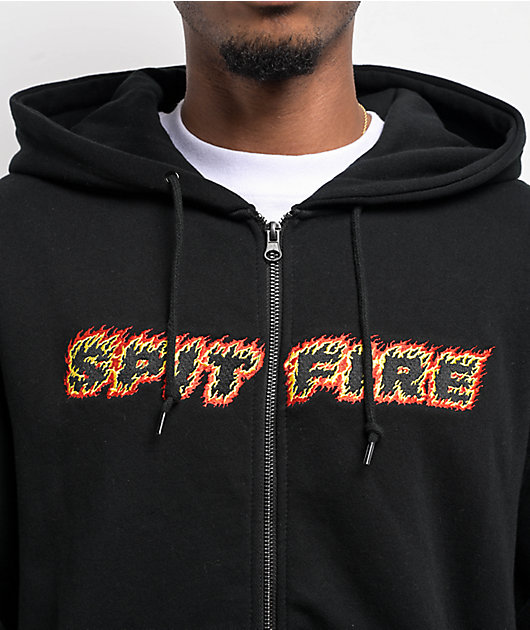 Spitfire Flames Script Black Zip Hoodie | Zumiez