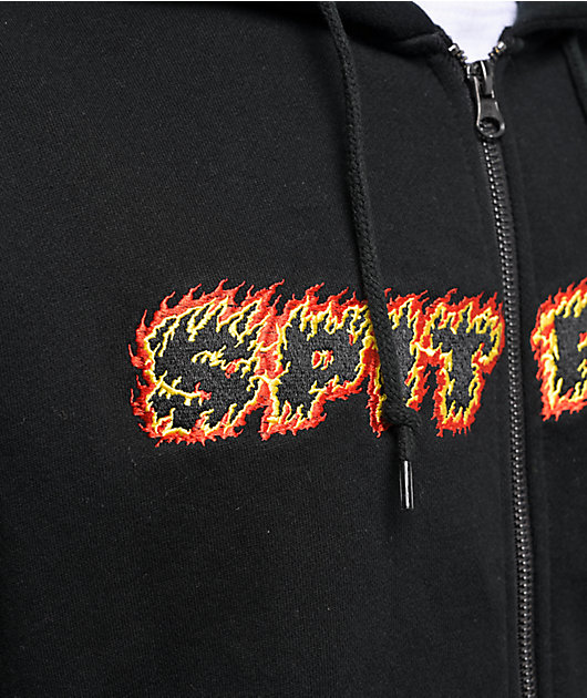 Spitfire Flames Script Black Zip Hoodie | Zumiez