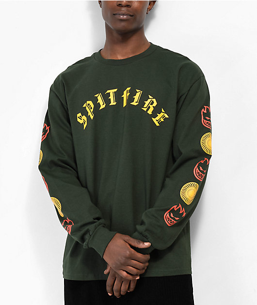 Spitfire Old E Big Head Green Long Sleeve T-Shirt | Zumiez