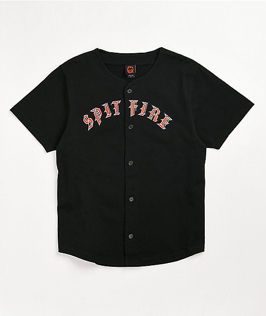 トップス SPITFIRE BUTTON FRONT JERSEY Spitfire Old English Black Baseball Jersey | Zumiez