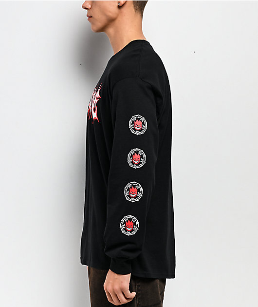 トップス 549 Etudes Spirit Flaming Flame LS Black Spitfire Pentagram Drip Black Long Sleeve T-Shirt | Zumiez