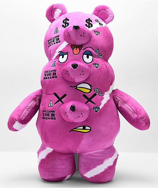 Sprayground Punk Money Bear Teddy Bear Pink Backpack, Zumiez