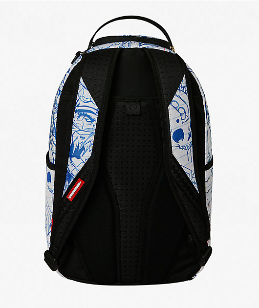 Sprayground Blue Ink Doodle White Backpack