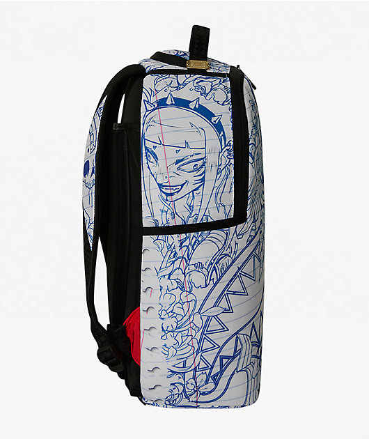 Sprayground Blue Ink Doodle White Backpack