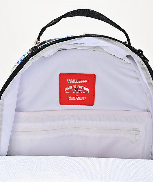 Sprayground Blue Ink Doodle White Backpack