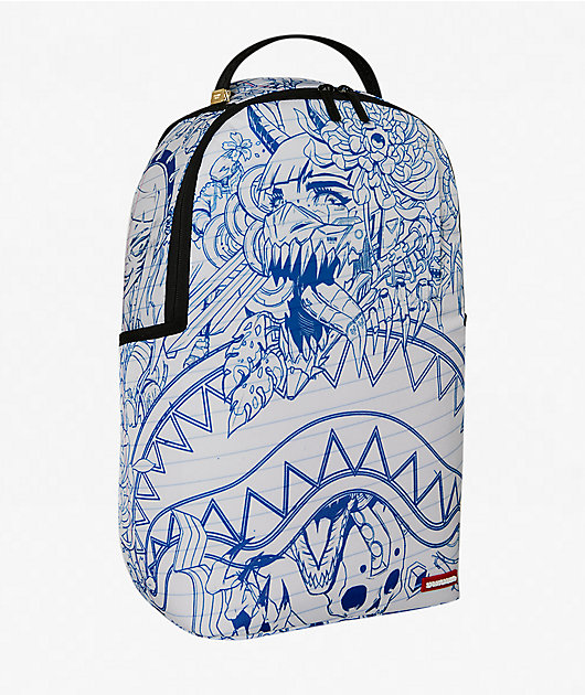 Sprayground Blue Ink Doodle White Backpack
