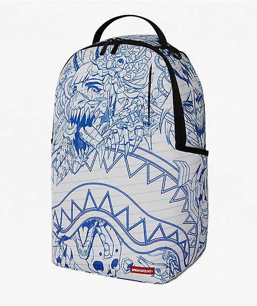 Sprayground Blue Ink Doodle White Backpack