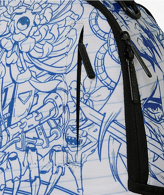 Sprayground Blue Ink Doodle White Backpack