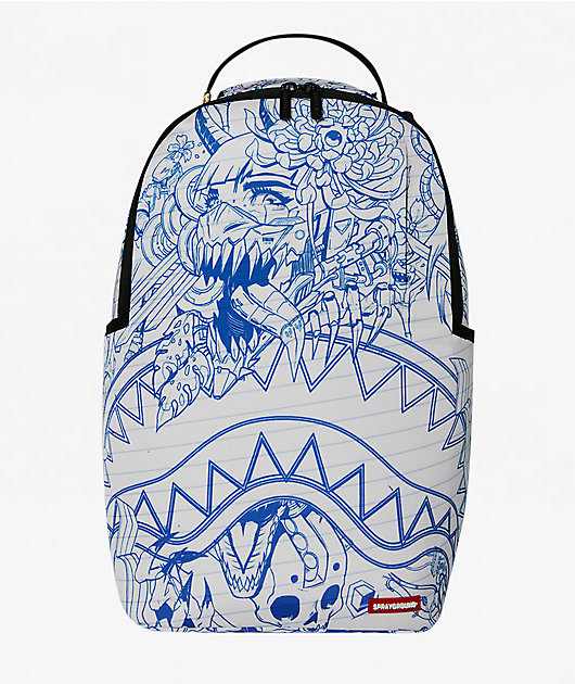 Sprayground Blue Ink Doodle White Backpack