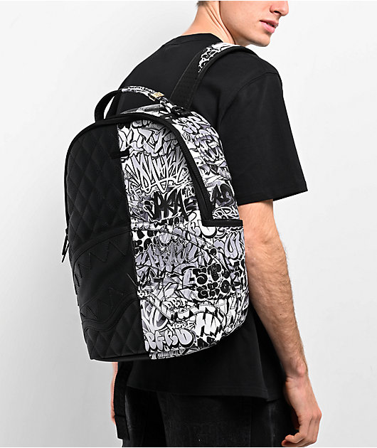 Sprayground Half Graffiti Black & White Quilted Backpack