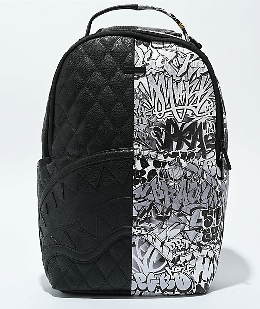 Sprayground Half Graffiti Black & White Quilted Backpack