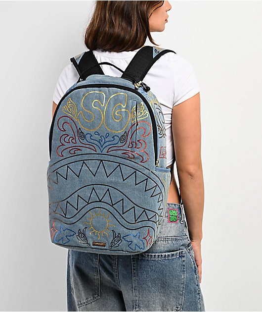 Sprayground Metallic Printed Denim Backpack