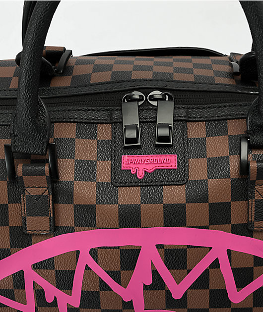 Sprayground Pink Drip Savage Brown & Black Checkered Mini Backpack