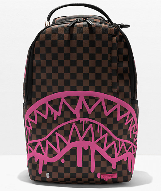 brown checkered backpack