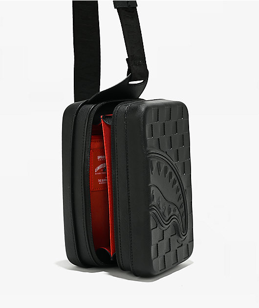 Sprayground Raised Check Black Hard Shell Sling Bag