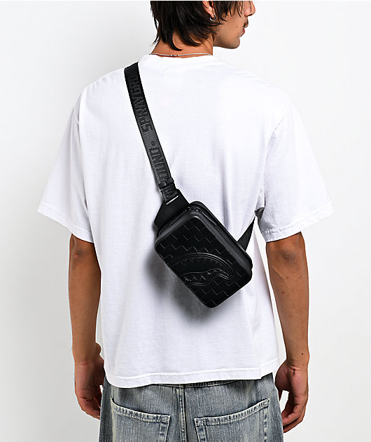 Sprayground Raised Check Black Hard Shell Sling Bag