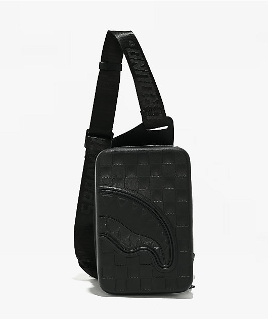 Sprayground Raised Check Black Hard Shell Sling Bag