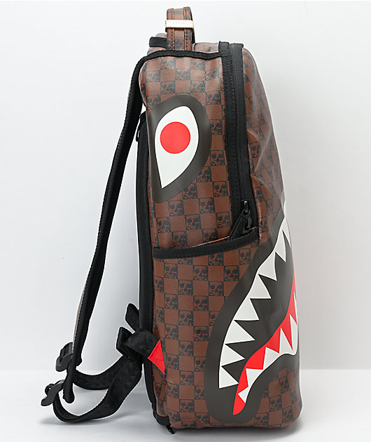 Sprayground Skull Check Brown Leather 