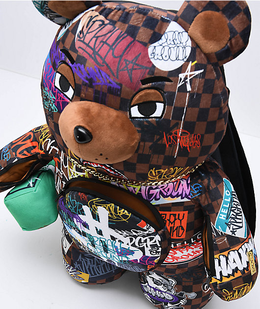 Sprayground Brown Shark In Paris Money Bear Backpack Checkered