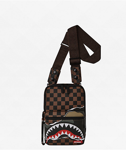 Sprayground Tear It Up Brown Checker Crossbody Bag | Zumiez
