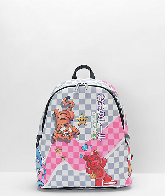 Sprayground Tokyo Bubble Grey Pink Checkered Mini Backpack