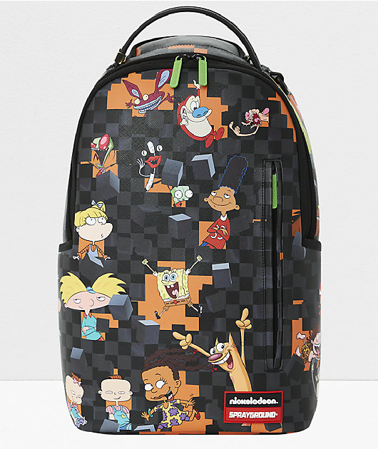 Sprayground x Nickelodeon Nicktoons Bust Through Black Grey Checkered  Backpack