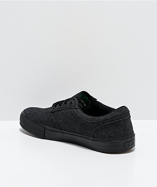 State Elgin Austin Black & Black Denim Skateboard Shoes