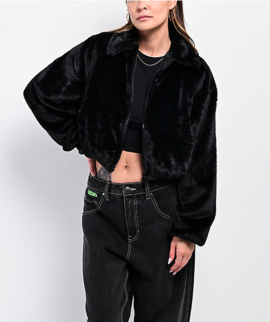 Stitch Fusion Black Faux Fur Zip Jacket | Zumiez