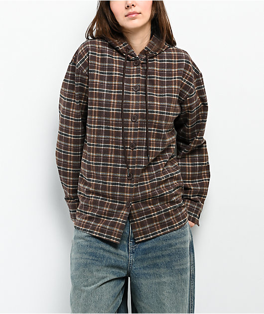 Stitch Fusion Brown Plaid Hooded Flannel Shirt