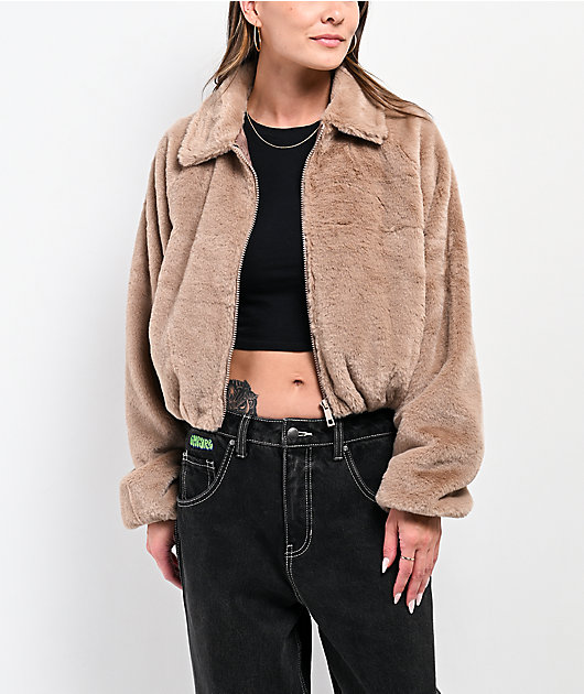Stitch Fusion Camel Faux Fur Zip Jacket | Zumiez