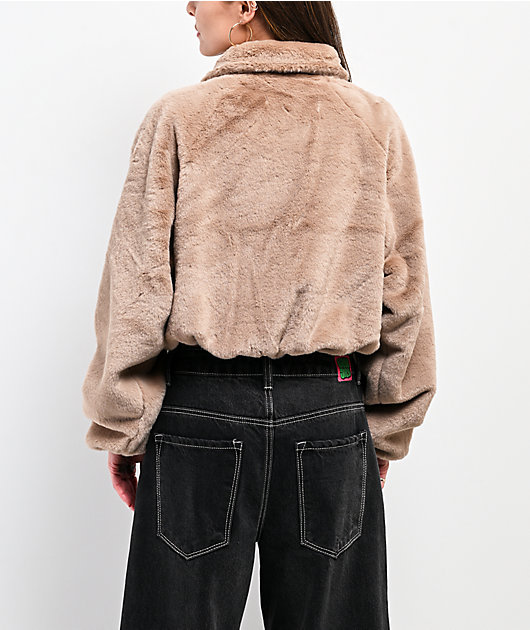 Stitch Fusion Camel Faux Fur Zip Jacket