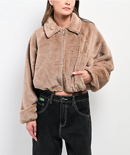 Stitch Fusion Camel Faux Fur Zip Jacket | Zumiez