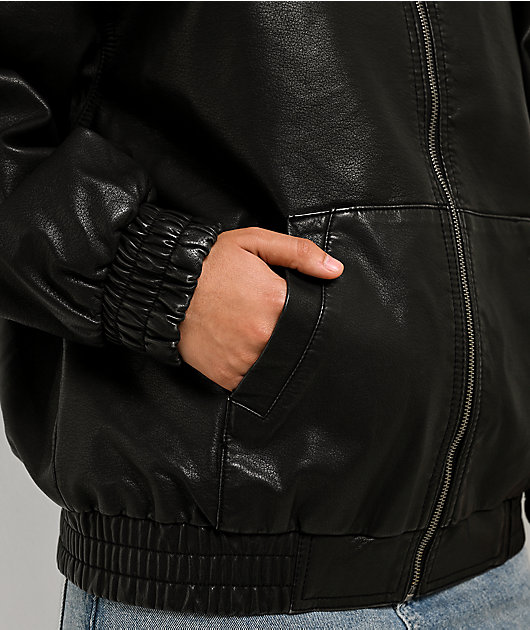 Stitch Fusion Distressed Black Bomber Jacket